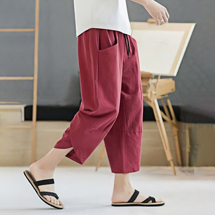 Pantalones de verano para hombre Buddha Stones, color liso, largo 7-8, con cordón ajustable y bolsillos. - image 33