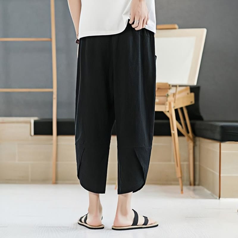 Pantalones de verano para hombre Buddha Stones, color liso, largo 7-8, con cordón ajustable y bolsillos. - image 8