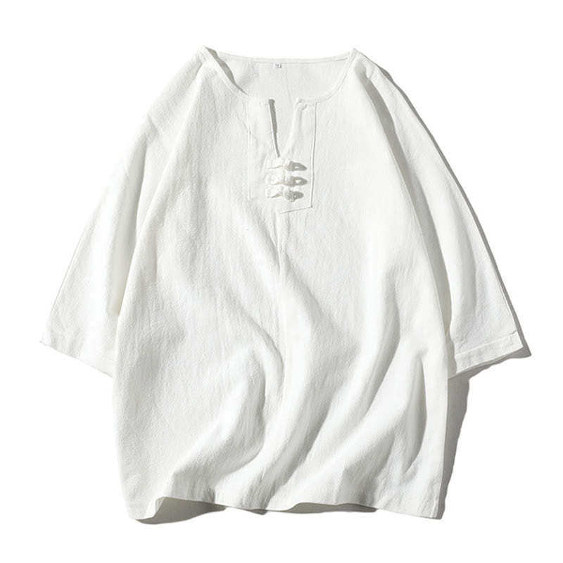 Conjunto de ropa de meditación para hombre Buddha Stones de 2 piezas: camiseta lisa con cuello con muescas y pantalones cortos de pierna ancha con bolsillos. - image 16
