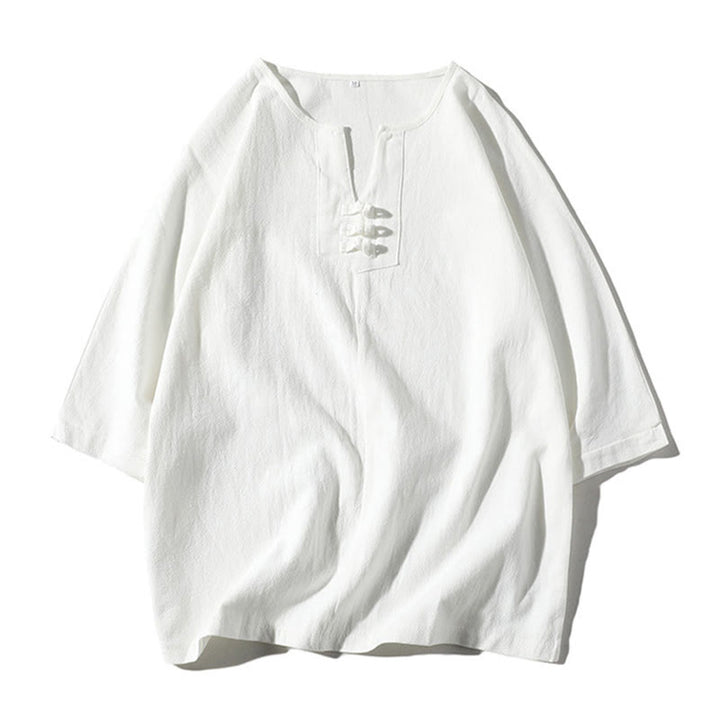 Conjunto de ropa de meditación para hombre Buddha Stones de 2 piezas: camiseta lisa con cuello con muescas y pantalones cortos de pierna ancha con bolsillos. - image 16