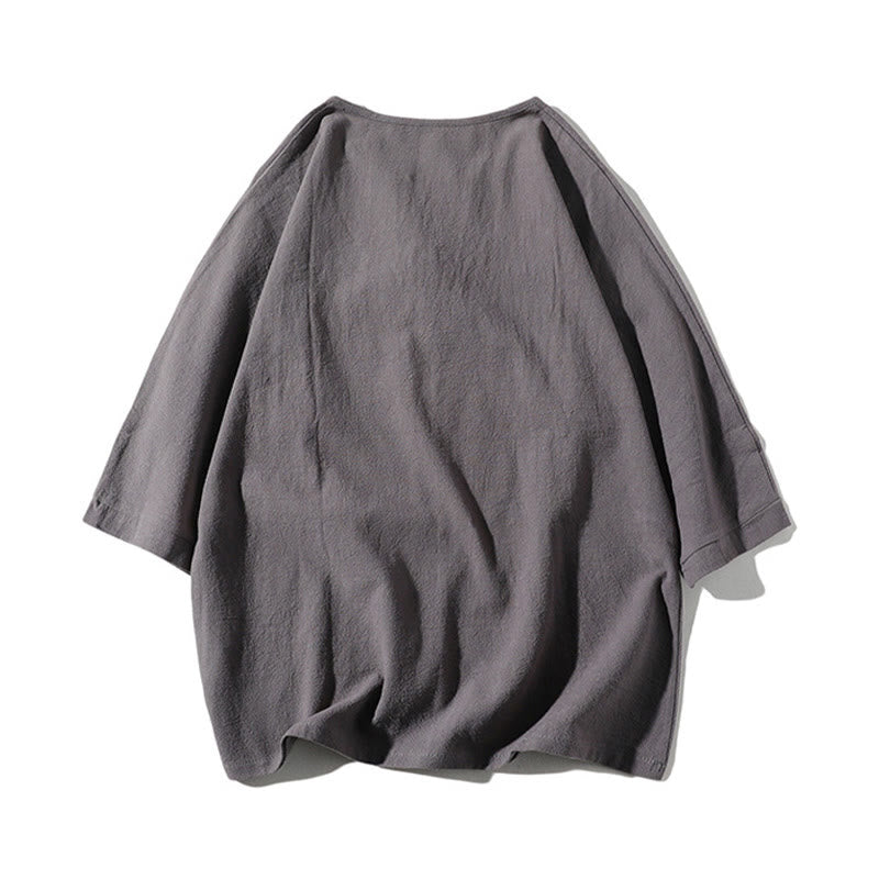 Conjunto de 2 Buddha Stones de camiseta con cuello entallado y pantalones cortos anchos de 7-8 pulgadas con bolsillos, de algodón y lino, para meditación de hombre.