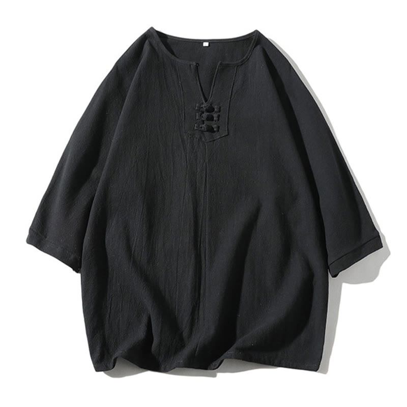 Conjunto de ropa de meditación para hombre Buddha Stones de 2 piezas: camiseta lisa con cuello con muescas y pantalones cortos de pierna ancha con bolsillos. - image 18