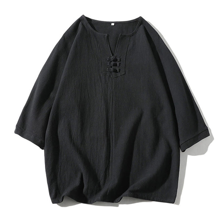 Conjunto de ropa de meditación para hombre Buddha Stones de 2 piezas: camiseta lisa con cuello con muescas y pantalones cortos de pierna ancha con bolsillos. - image 19