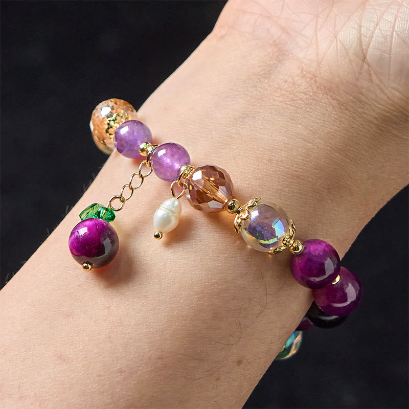 Pulsera de protección con cuentas de ojo de tigre rojo natural y ojo de tigre morado , Buddha Stones y hojas verdes
