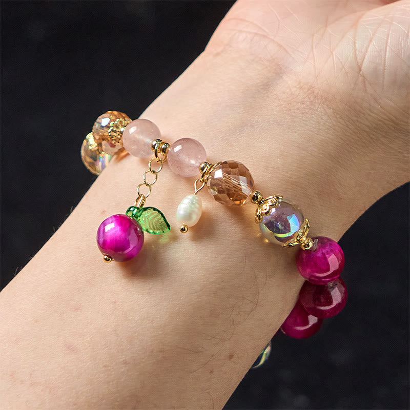 Pulsera de protección con cuentas de ojo de tigre rojo natural y ojo de tigre morado , Buddha Stones y hojas verdes