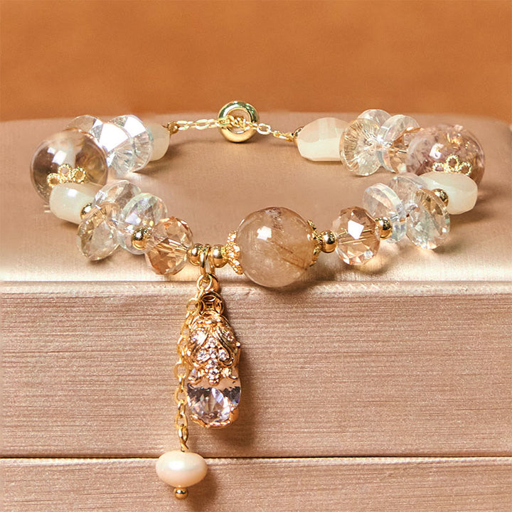 Pulsera de la prosperidad PiXiu con cuarzo fresa verde citrino natural de Buddha Stones