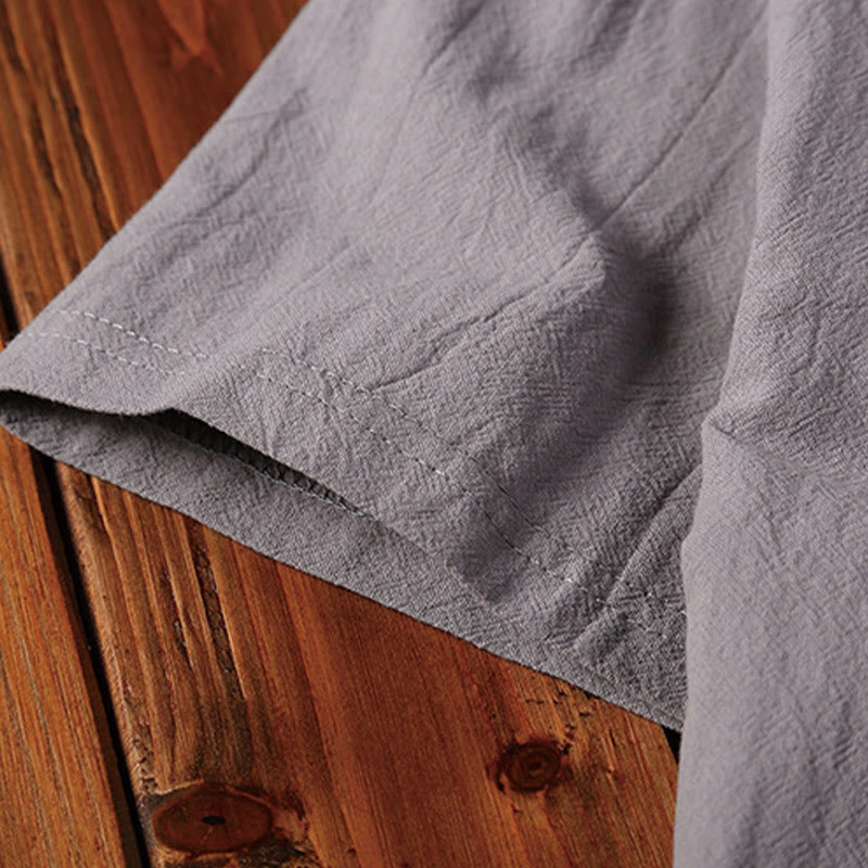 Conjunto de 2 camisetas de manga corta con cuello entallado y bolsillos de algodón y lino para meditación de Buddha Stones para hombre. - image 11