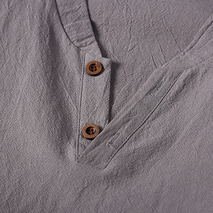 Conjunto de 2 camisetas de manga corta con cuello entallado y bolsillos de algodón y lino para meditación de Buddha Stones para hombre. - image 9