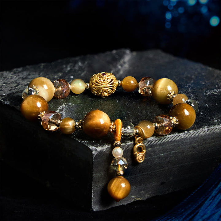 Pulsera de Buddha Stones con cuentas de ojo de tigre natural y peso resistente