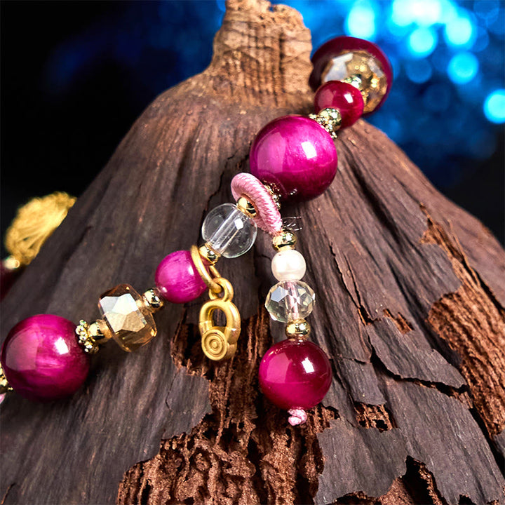 Pulsera de equilibrio de peso con cuentas de ojo de tigre rojo natural y ojo de tigre verde de Buddha Stones
