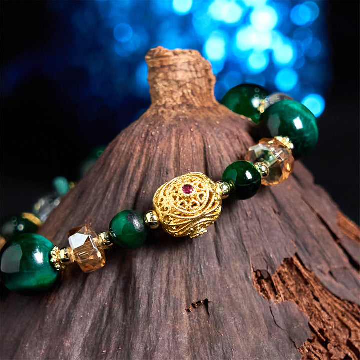 Pulsera de equilibrio de peso con cuentas de ojo de tigre rojo natural y ojo de tigre verde de Buddha Stones