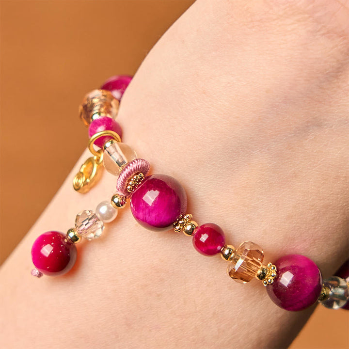 Pulsera de equilibrio de peso con cuentas de ojo de tigre rojo natural y ojo de tigre verde de Buddha Stones