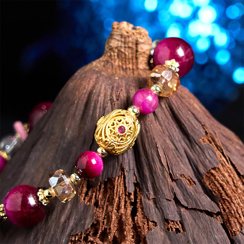 Pulsera de equilibrio de peso con cuentas de ojo de tigre rojo natural y ojo de tigre verde de Buddha Stones