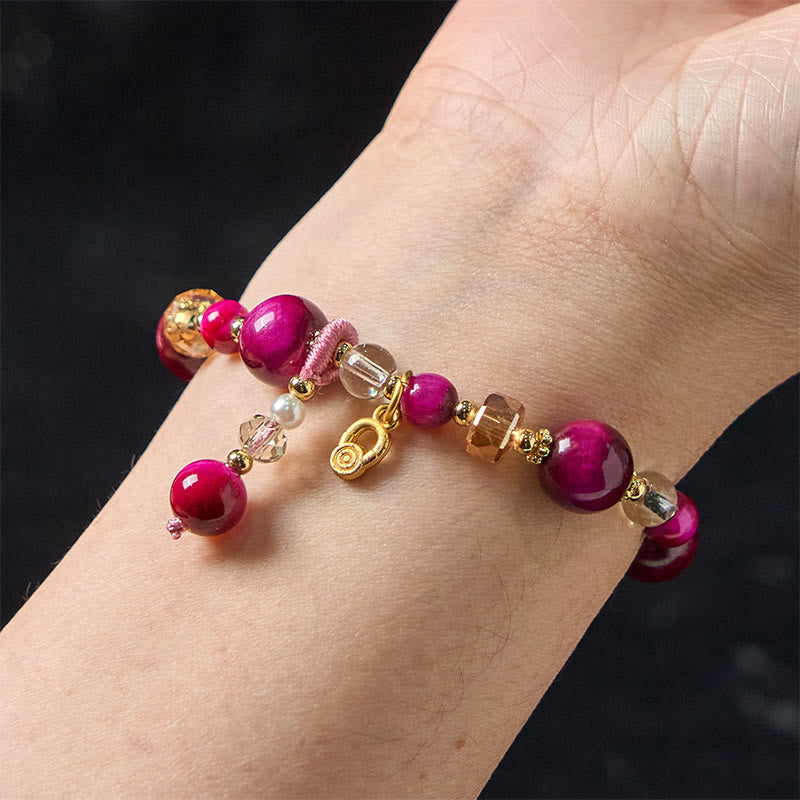 Pulsera de equilibrio de peso con cuentas de ojo de tigre rojo natural y ojo de tigre verde de Buddha Stones