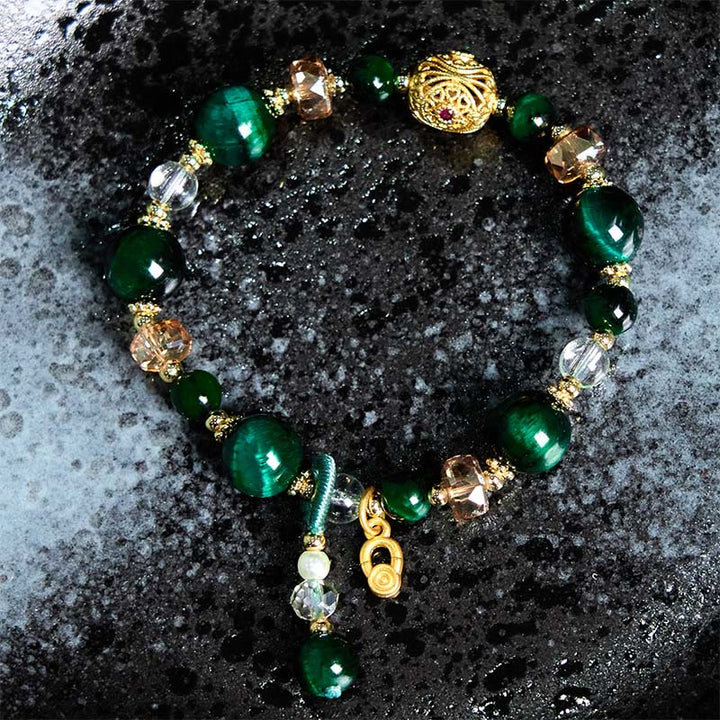 Pulsera de equilibrio de peso con cuentas de ojo de tigre rojo natural y ojo de tigre verde de Buddha Stones