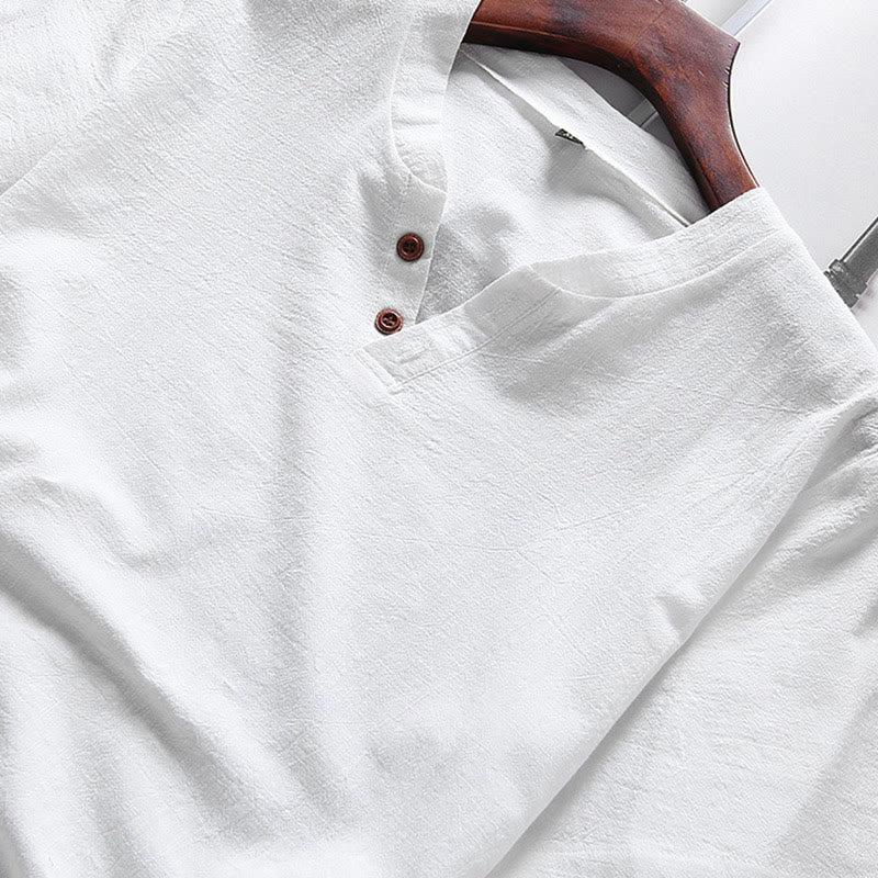 Conjunto informal de 2 piezas Buddha Stones : camiseta de manga corta lisa con bolsillos, de algodón y lino, para hombre, ideal para meditación. - image 2