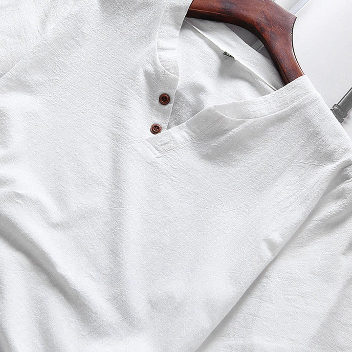 Conjunto informal de 2 piezas Buddha Stones : camiseta de manga corta lisa con bolsillos, de algodón y lino, para hombre, ideal para meditación. - image 2
