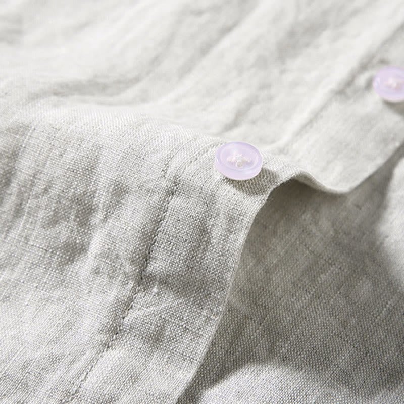 Camisa de manga corta de algodón con botones de color puro para hombre, informal, de verano, con estampado de Buddha Stones y bolsillo - image 1