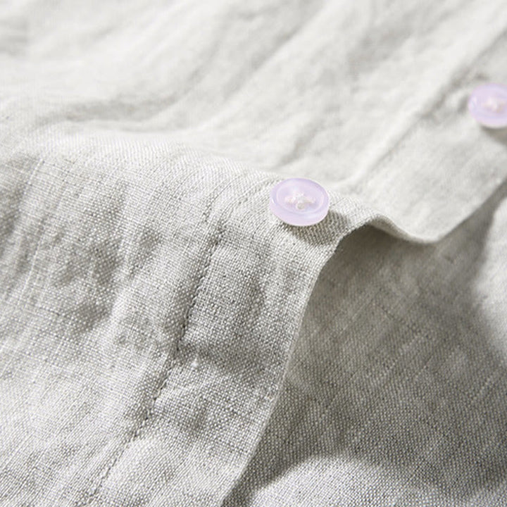 Camisa de manga corta de algodón con botones de color puro para hombre, informal, de verano, con estampado de Buddha Stones y bolsillo - image 1