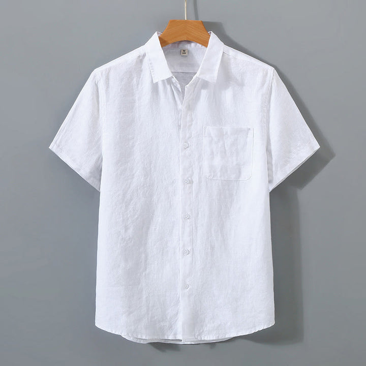 Camisa de manga corta de algodón con botones de color puro para hombre, informal, de verano, con estampado de Buddha Stones y bolsillo - Blanco - US/UK/AU44, EU54 (4XL) - image 5