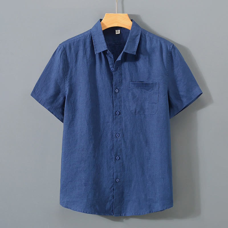 Camisa de manga corta de algodón con botones de color puro para hombre, informal, de verano, con estampado de Buddha Stones y bolsillo - Azul medianoche - US/UK/AU44, EU54 (4XL) - image 9