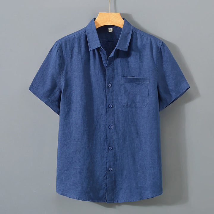 Camisa de manga corta de algodón con botones de color puro para hombre, informal, de verano, con estampado de Buddha Stones y bolsillo - Azul medianoche - US/UK/AU44, EU54 (4XL) - image 9