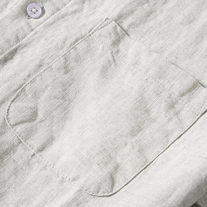 Camisa de manga corta de algodón con botones de color puro para hombre, informal, de verano, con estampado de Buddha Stones y bolsillo - image 4