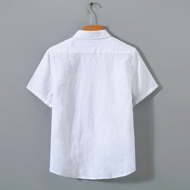 Camisa de manga corta de algodón con botones de color puro para hombre, informal, de verano, con estampado de Buddha Stones y bolsillo - image 5