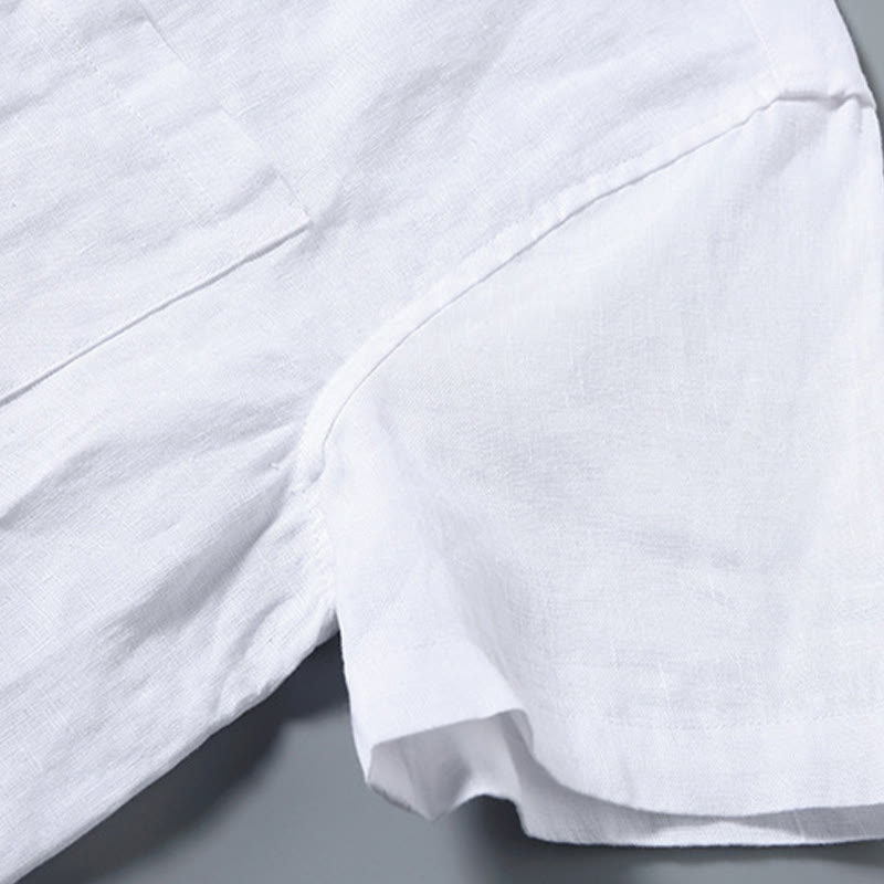 Camisa de manga corta de algodón con botones de color puro para hombre, informal, de verano, con estampado de Buddha Stones y bolsillo - image 7