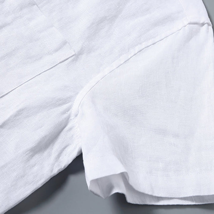 Camisa de manga corta de algodón con botones de color puro para hombre, informal, de verano, con estampado de Buddha Stones y bolsillo - image 7