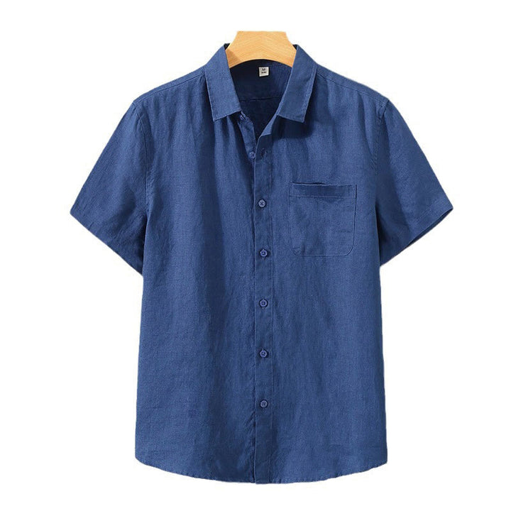 Camisa de manga corta de algodón con botones de color puro para hombre, informal, de verano, con estampado de Buddha Stones y bolsillo - image 10