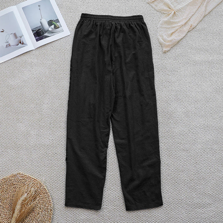 Pantalones de lino y algodón con diseño de empalme de colores lisos de verano para mujer con bolsillos y Buddha Stones - image 8