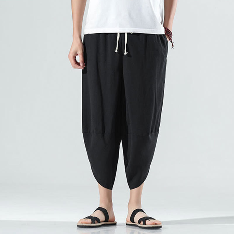 Pantalones Buddha Stones para hombre, con diseño sencillo y liso, con cordón ajustable, de 7 a 8 pulgadas de largo y bolsillos.