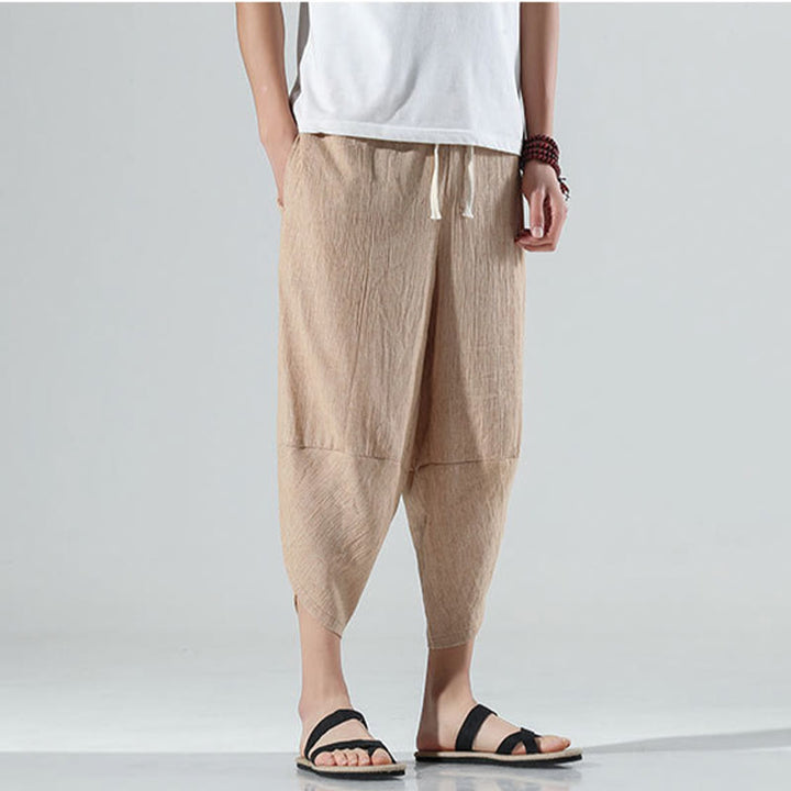 Pantalones Buddha Stones para hombre, con diseño sencillo y liso, con cordón ajustable, de 7 a 8 pulgadas de largo y bolsillos.
