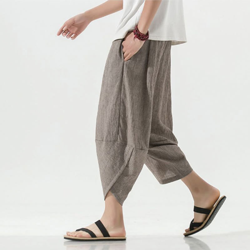 Pantalones Buddha Stones para hombre, con diseño sencillo y liso, con cordón ajustable, de 7 a 8 pulgadas de largo y bolsillos.