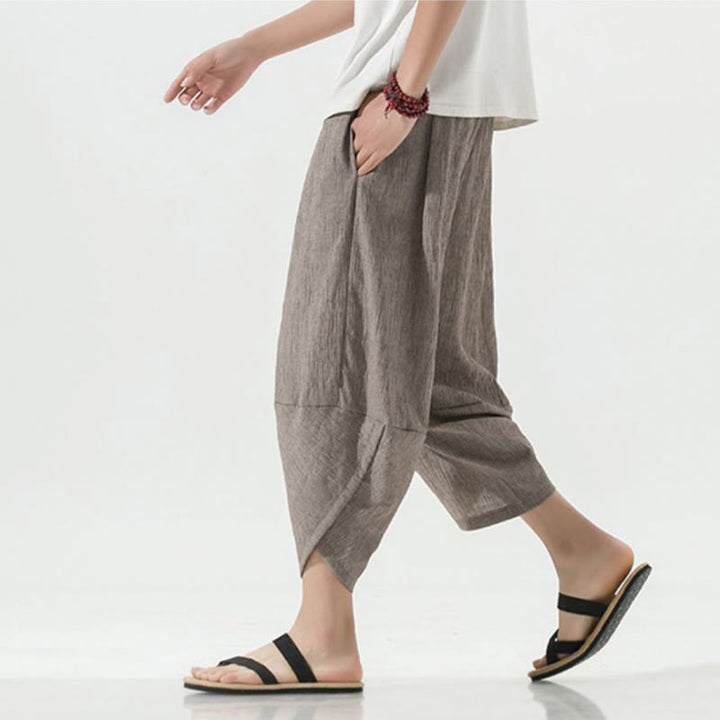 Pantalones Buddha Stones para hombre, con diseño sencillo y liso, con cordón ajustable, de 7 a 8 pulgadas de largo y bolsillos.