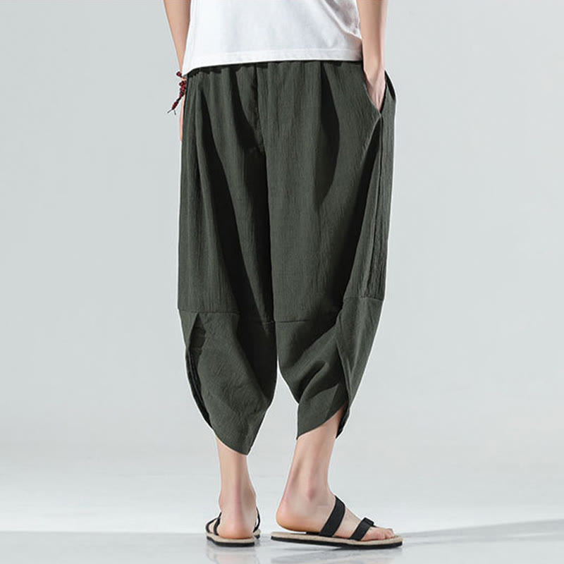 Pantalones Buddha Stones para hombre, con diseño sencillo y liso, con cordón ajustable, de 7 a 8 pulgadas de largo y bolsillos.