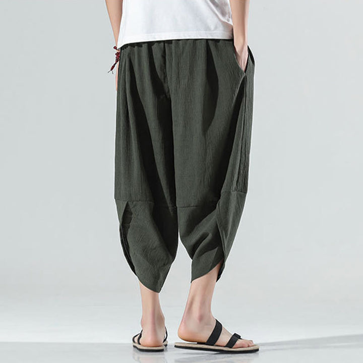 Pantalones Buddha Stones para hombre, con diseño sencillo y liso, con cordón ajustable, de 7 a 8 pulgadas de largo y bolsillos.