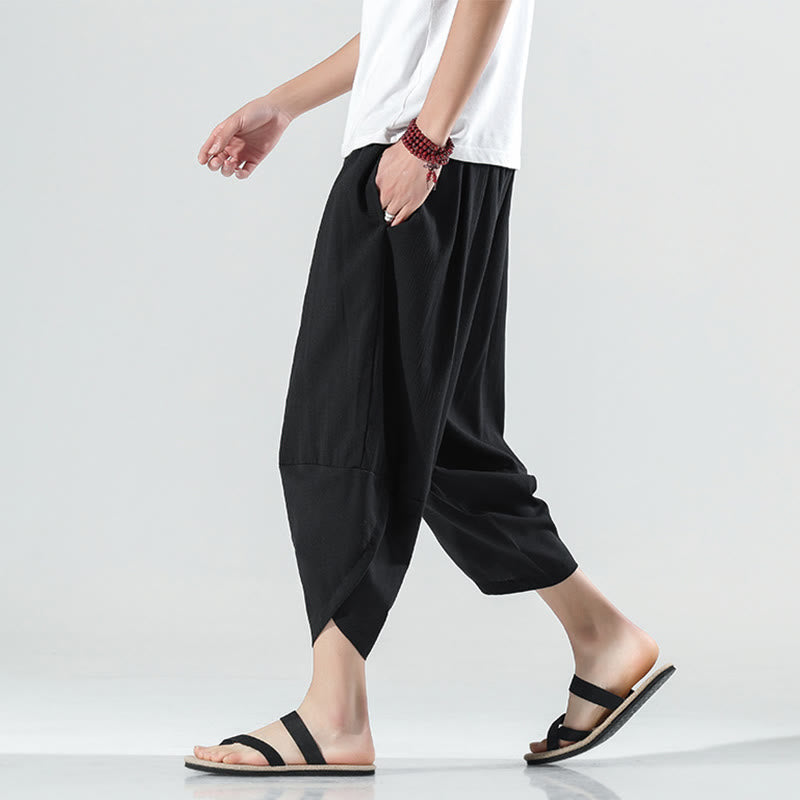 Pantalones Buddha Stones para hombre, con diseño sencillo y liso, con cordón ajustable, de 7 a 8 pulgadas de largo y bolsillos.