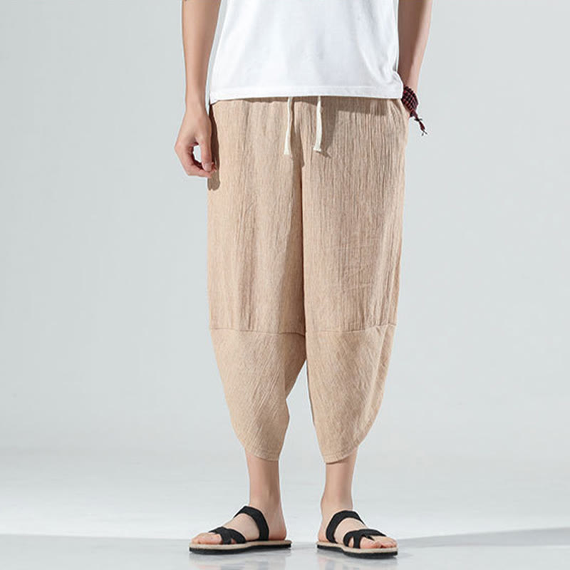 Pantalones Buddha Stones para hombre, con diseño sencillo y liso, con cordón ajustable, de 7 a 8 pulgadas de largo y bolsillos.