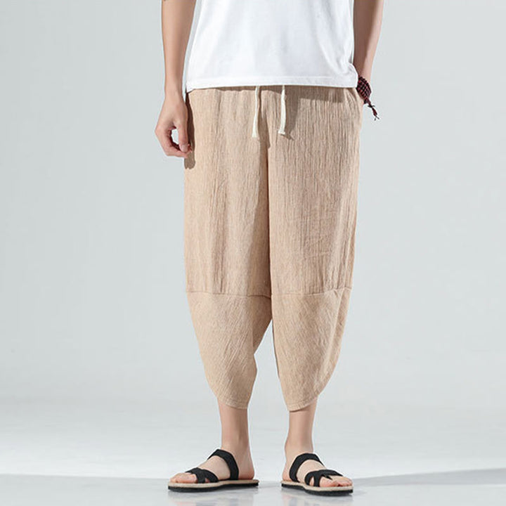 Pantalones Buddha Stones para hombre, con diseño sencillo y liso, con cordón ajustable, de 7 a 8 pulgadas de largo y bolsillos.