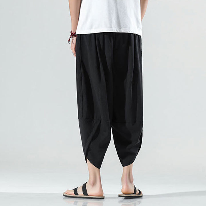 Pantalones Buddha Stones para hombre, con diseño sencillo y liso, con cordón ajustable, de 7 a 8 pulgadas de largo y bolsillos.