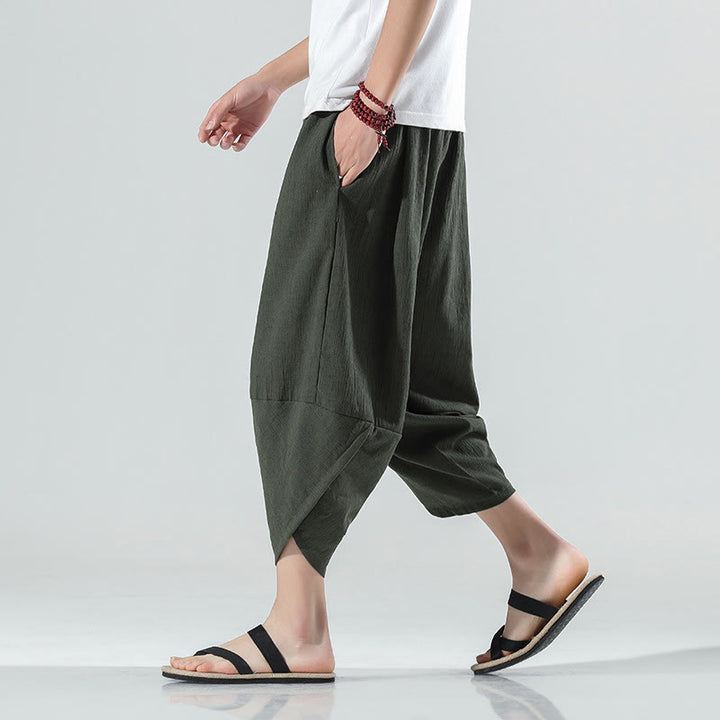 Pantalones Buddha Stones para hombre, con diseño sencillo y liso, con cordón ajustable, de 7 a 8 pulgadas de largo y bolsillos.