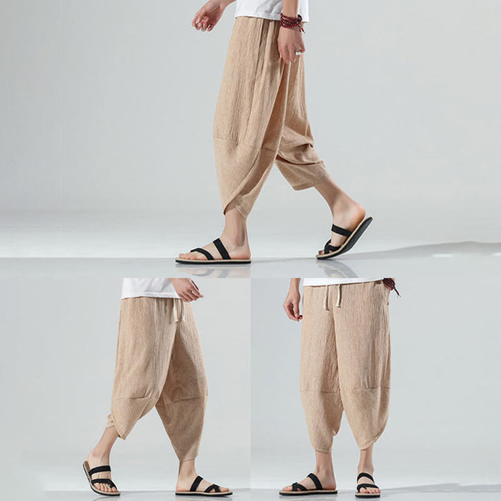 Pantalones Buddha Stones para hombre, con diseño sencillo y liso, con cordón ajustable, de 7 a 8 pulgadas de largo y bolsillos.