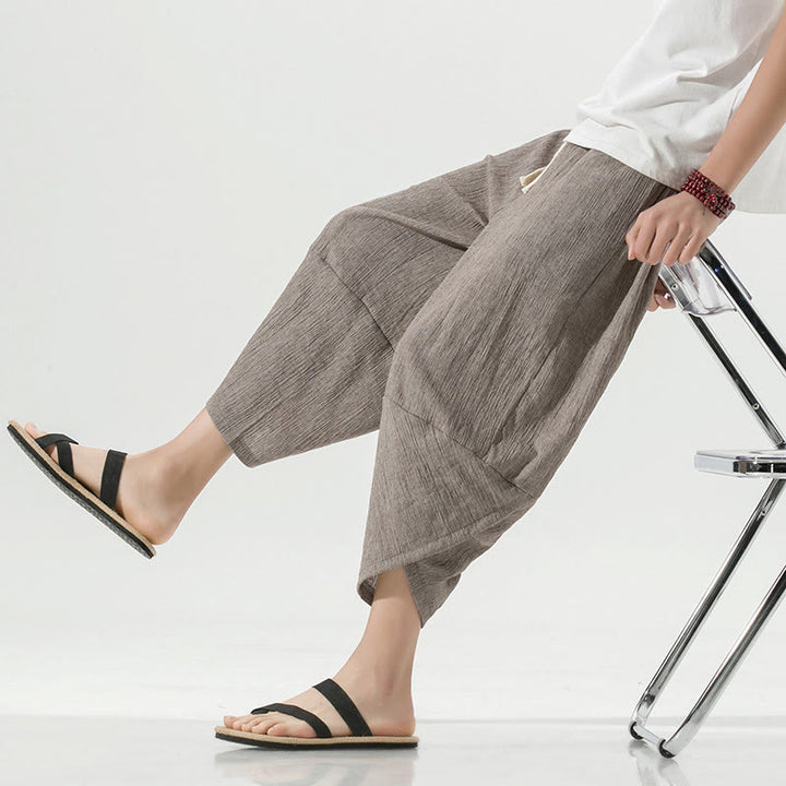 Pantalones Buddha Stones para hombre, con diseño sencillo y liso, con cordón ajustable, de 7 a 8 pulgadas de largo y bolsillos.