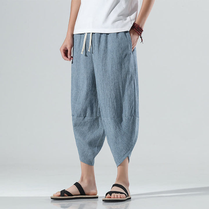 Pantalones Buddha Stones para hombre, con diseño sencillo y liso, con cordón ajustable, de 7 a 8 pulgadas de largo y bolsillos.
