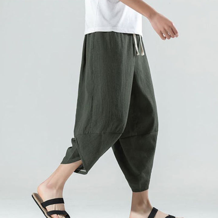 Pantalones Buddha Stones para hombre, con diseño sencillo y liso, con cordón ajustable, de 7 a 8 pulgadas de largo y bolsillos.
