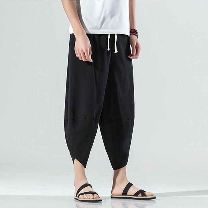 Pantalones Buddha Stones para hombre, con diseño sencillo y liso, con cordón ajustable, de 7 a 8 pulgadas de largo y bolsillos.
