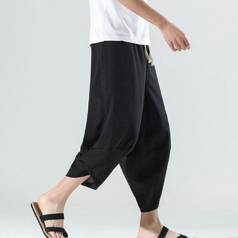 Pantalones Buddha Stones para hombre, con diseño sencillo y liso, con cordón ajustable, de 7 a 8 pulgadas de largo y bolsillos.