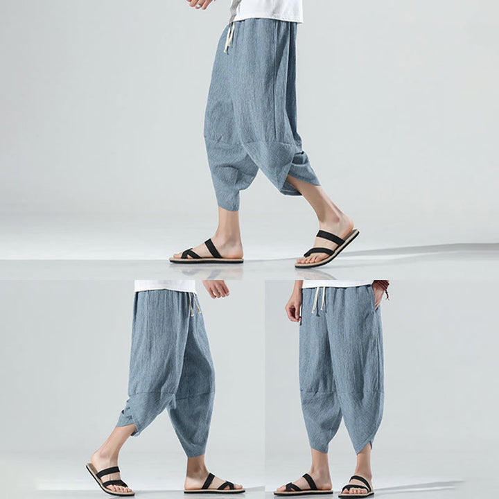 Pantalones Buddha Stones para hombre, con diseño sencillo y liso, con cordón ajustable, de 7 a 8 pulgadas de largo y bolsillos.